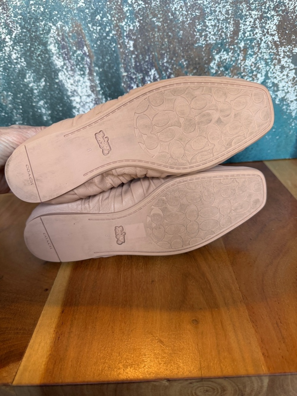 Coach Balletcore Blush Leather Ruched Ballet Flats Gold Detail (GUC) - Picture 8 of 13